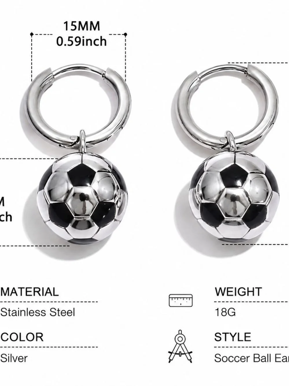 Silver Soccer Ball Necklace and Hoop Earring Set
